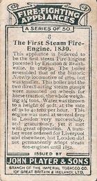 1930 Player's Fire-Fighting Appliances #6 The First Steam Fire-Engine, 1830 Back