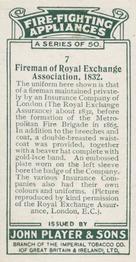 1930 Player's Fire-Fighting Appliances #7 Fireman of Royal Exchange Association, 1832 Back