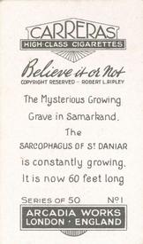 1934 Carreras Believe it or Not #1 The Mysterious Growing Grave Back