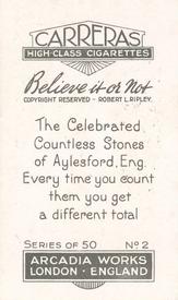 1934 Carreras Believe it or Not #2 Countless Stones Back