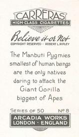 1934 Carreras Believe it or Not #8 The Manbuti Pygmies Back