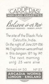 1934 Carreras Believe it or Not #27 The Black Hole of Calcutta Back