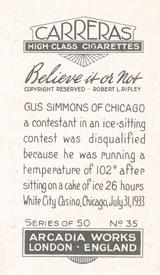 1934 Carreras Believe it or Not #35 Ice Sitting Contest Back