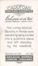 1934 Carreras Believe it or Not #38 The Living Statue Back