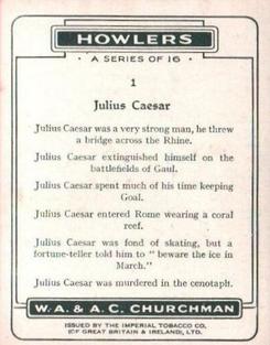 1937 Churchman's Howlers (Large) #1 Julius Caesar Back