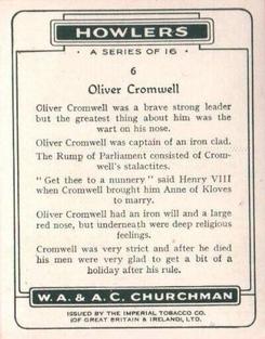 1937 Churchman's Howlers (Large) #6 Oliver Cromwell Back