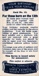 1937 Ardath Your Birthday Tells Your Fortune #13 Sir Arthur Sullivan Back