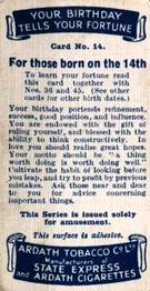 1937 Ardath Your Birthday Tells Your Fortune #14 William Penn Back