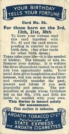1937 Ardath Your Birthday Tells Your Fortune #34 Topaz Back