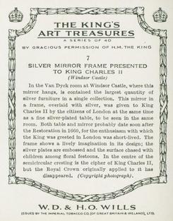 1938 Wills's The King's Art Treasures #7 Silver Mirror Frame Presented to King Charles II Back