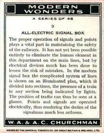 1938 Churchman's Modern Wonders #9 All-Electric Signal Box Back