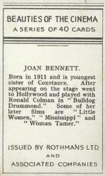 1939 Rothmans Beauties of the Cinema #NNO Joan Bennett Back