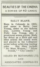 1939 Rothmans Beauties of the Cinema #NNO Sally Blane Back