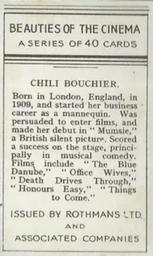 1939 Rothmans Beauties of the Cinema #NNO Chili Bouchier Back