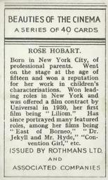 1939 Rothmans Beauties of the Cinema #NNO Rose Hobart Back
