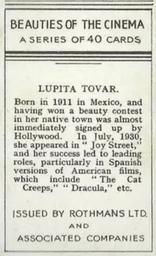 1939 Rothmans Beauties of the Cinema #NNO Lupita Tovar Back