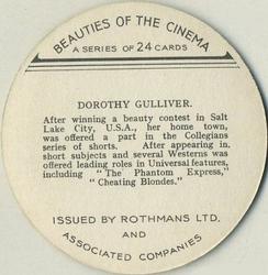 1939 Rothmans Beauties of the Cinema (Round) #NNO Dorothy Gulliver Back
