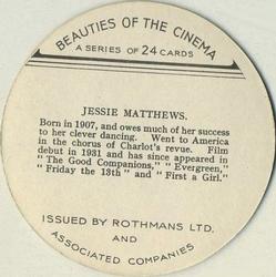 1939 Rothmans Beauties of the Cinema (Round) #NNO Jessie Matthews Back