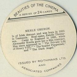 1939 Rothmans Beauties of the Cinema (Round) #NNO Merle Oberon Back