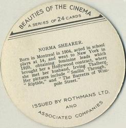 1939 Rothmans Beauties of the Cinema (Round) #NNO Norma Shearer Back