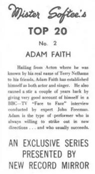1963 Mister Softee’s Top 20  #2 Adam Faith Back