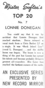 1963 Mister Softee’s Top 20  #7 Lonnie Donegan Back