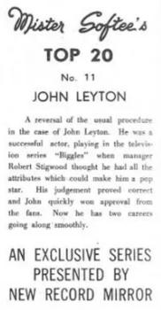 1963 Mister Softee’s Top 20  #11 John Leyton Back