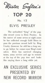 1963 Mister Softee’s Top 20  #12 Elvis Presley Back
