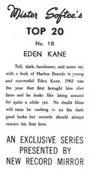 1963 Mister Softee’s Top 20  #18 Eden Kane Back