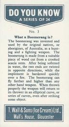 1965 Wall's Ice Cream Do You Know #3 What a Boomerang is? Back