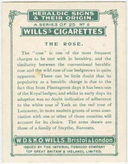 1925 Wills's Heraldic Signs & Their Origin #8 The Rose Back