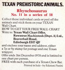 1978 Rowntree Mackintosh Prehistoric Animals Stickers #11 Rynchosaurus Back