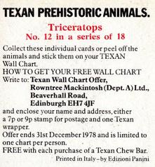 1978 Rowntree Mackintosh Prehistoric Animals Stickers #12 Triceratops Back