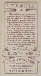 1914 Player's Riders of the World #4 Australian Settler Back