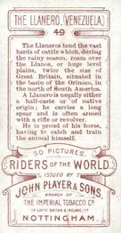 1914 Player's Riders of the World #49 The Llanero from Venezuela Back