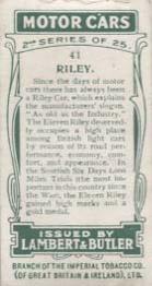 1923 Lambert & Butler Motor Cars (2nd Series) #41 Riley Back