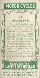 1923 Lambert & Butler Motor Cycles #39 Quadrant Back