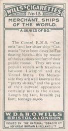 1924 Wills's Merchant Ships of the World #13 R.M.S. Caronia Back