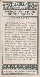1924 Wills's Merchant Ships of the World #25 S.S. Giulio Cesare Back