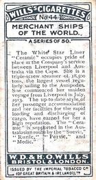 1924 Wills's Merchant Ships of the World #44 T.S.S. Ceramic Back