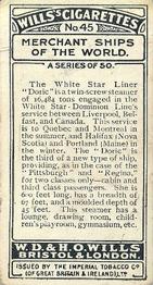 1924 Wills's Merchant Ships of the World #45 T.S.S. Doric Back