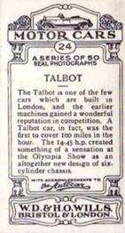 1926 Wills's Motor Cars #24 Talbot Back