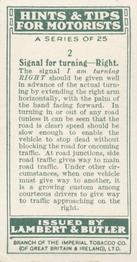 1929 Lambert & Butler Hints & Tips for Motorists #2 Signal for turning - Right Back