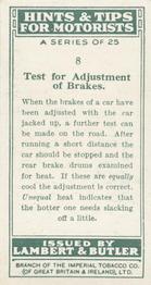 1929 Lambert & Butler Hints & Tips for Motorists #8 Test for Adjustment of Brakes Back