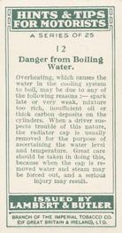 1929 Lambert & Butler Hints & Tips for Motorists #12 Danger from Boiling Water Back
