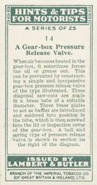 1929 Lambert & Butler Hints & Tips for Motorists #14 A Gear-box Pressure Release Valve Back