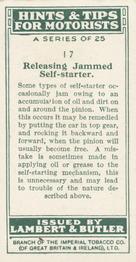 1929 Lambert & Butler Hints & Tips for Motorists #17 Releasing Jammed Self-starter Back