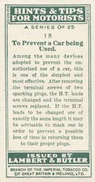 1929 Lambert & Butler Hints & Tips for Motorists #18 To Prevent a Car being Used Back