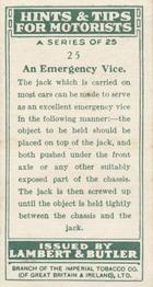 1929 Lambert & Butler Hints & Tips for Motorists #25 An Emergency Vice Back
