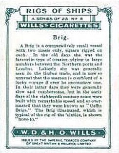 1929 Wills's Rigs of Ships #6 Brig Back